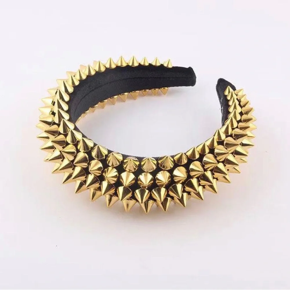 Steampunk Gold Spike Headband, Handmade Metal Nails Punk Rock Headwear, Catwalk, - Picture 1 of 2
